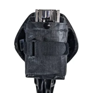 Waterproof bike saddle bag securely attached under a road bike seat, designed for minimalist storage.