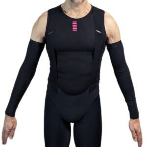 Black custom-made winter cycling arm warmers designed to fit the shape of your body, made with wind-resistant fabric.